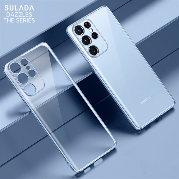 ELEHOLD Transparent Clear Case for Samsung Galaxy S23 Ultra,Slim Lightweight All-Inclusive Lens Protection Anti-Yellowing Shockproof Durable Case,Skyblue