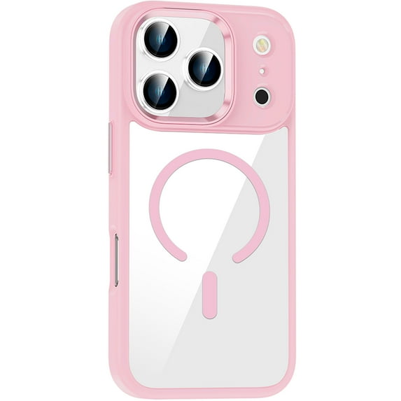ELEHOLD Transparent Magnetic Case For iPhone 17 Pro , Shockproof Magnetic Rugged Mag-Safe Compatible Slim Lightweight Clear Protection Case, Darkpink
