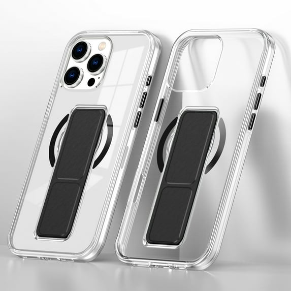 ELEHOLD Transparent Phone Case For iPhone 13 Pro Max, Slim Wrist Strap Invisible Kickstand Mag-Safe Magnetic Charging Drop Protection Shockproof Clear Phoen Case ,Black