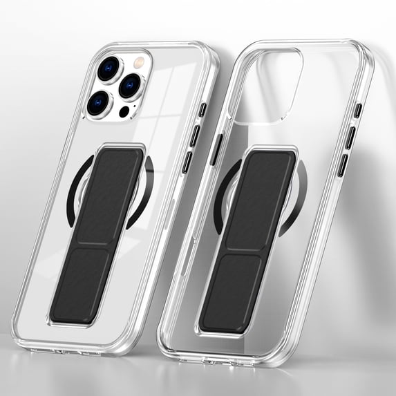 ELEHOLD Transparent Phone Case For iPhone 14 Pro Max, Slim Wrist Strap Invisible Kickstand Mag-Safe Magnetic Charging Drop Protection Shockproof Clear Phoen Case ,Black