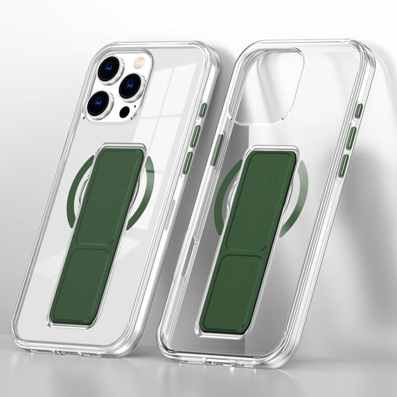 ELEHOLD Transparent Phone Case For iPhone 14 Pro Max, Slim Wrist Strap Invisible Kickstand Mag-Safe Magnetic Charging Drop Protection Shockproof Clear Phoen Case ,Green