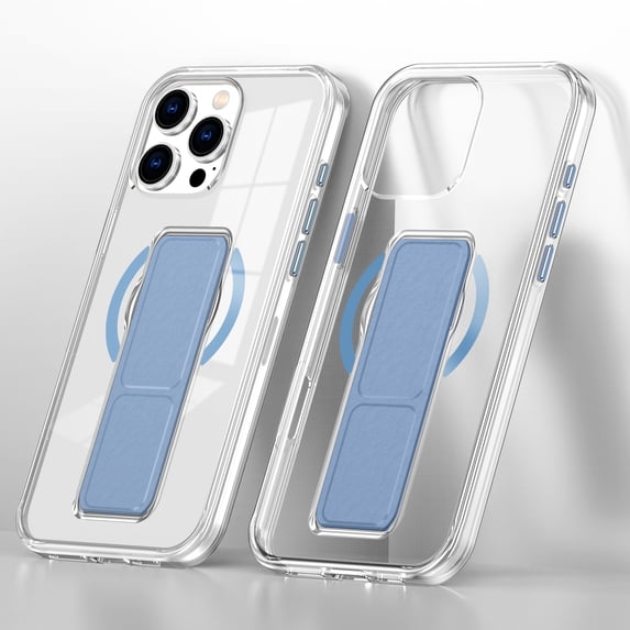 ELEHOLD Transparent Phone Case For iPhone 15, Slim Wrist Strap Invisible Kickstand Mag-Safe Magnetic Charging Drop Protection Shockproof Clear Phoen Case ,Blue