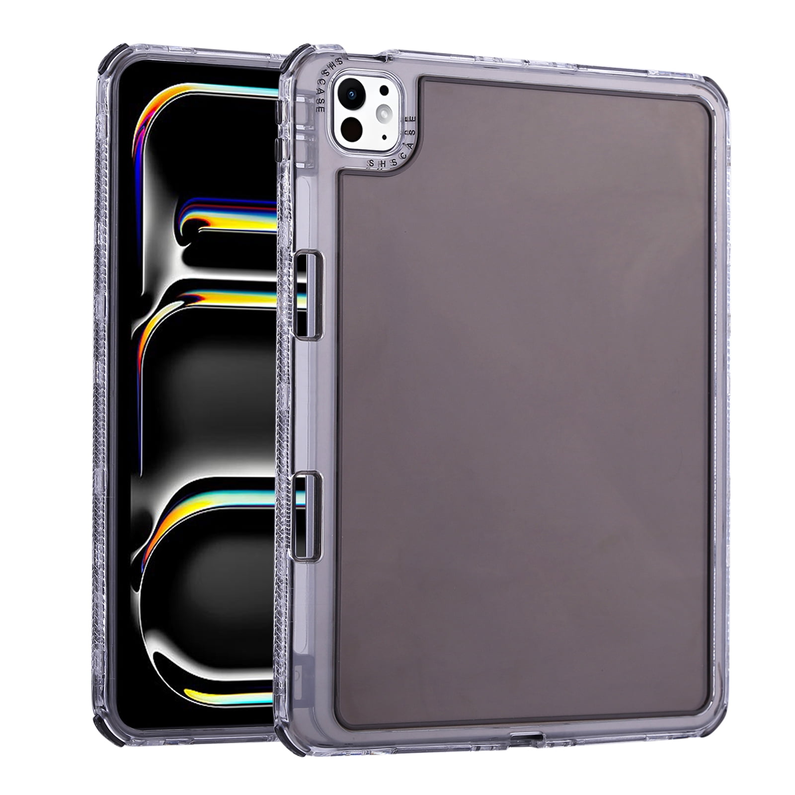 ELEHOLD Transparent iPad Case - TPU + PC, Front Bumper + Back Cover For Apple iPad Air 13 (2025/2024) with Pencil Slot & Screen Protector --Black