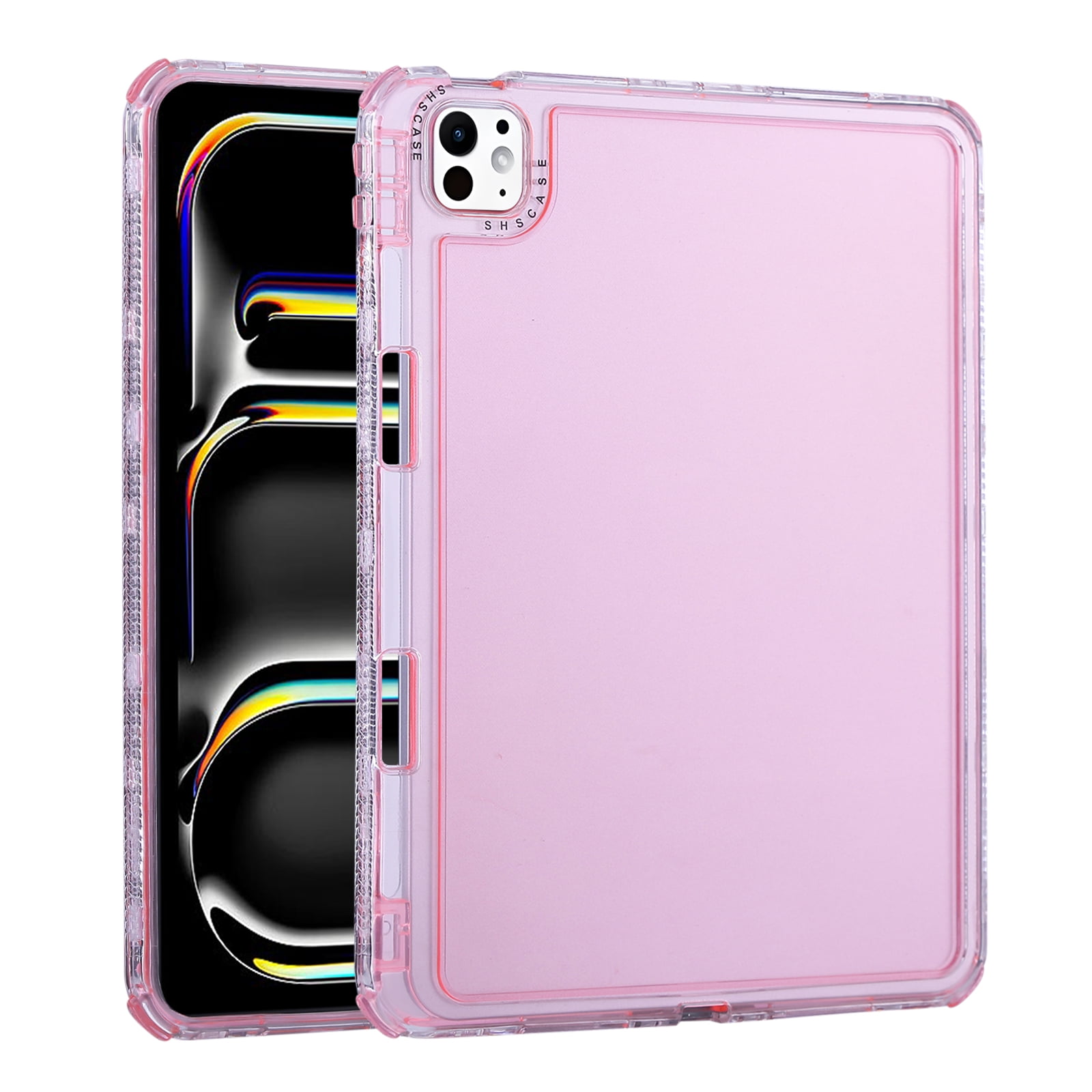 ELEHOLD Transparent iPad Case - TPU + PC, Front Bumper + Back Cover For Apple iPad Air 13 (2025/2024) with Pencil Slot & Screen Protector --Pink