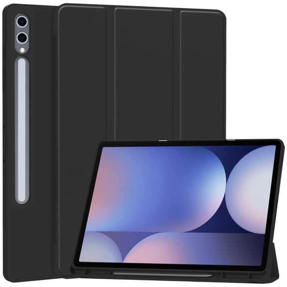 ELEHOLD Tri-Fold Folio Case for Samsung Galaxy Tab S10+ ,with Auto Wake/Sleep Kickstand Function Pen Holder Shockproof Protective Leather Cover, Black