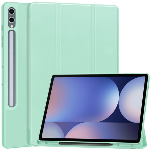 ELEHOLD Tri-Fold Folio Case for Samsung Galaxy Tab S10+ ,with Auto Wake/Sleep Kickstand Function Pen Holder Shockproof Protective Leather Cover, Mint