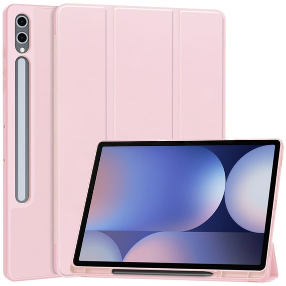 ELEHOLD Tri-Fold Folio Case for Samsung Galaxy Tab S10+ ,with Auto Wake/Sleep Kickstand Function Pen Holder Shockproof Protective Leather Cover, Pink