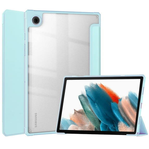 ELEHOLD Trifold Case for Samsung Galaxy Tab A8 10.5" 2022 - Auto Wake Sleep Function Kickstand Acrylic Transparent Clear Back Shockproof Cover for Samsung Galaxy Tab A8 (X200/X205),Skyblue
