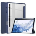 thumbnail image 1 of ELEHOLD Trifold Case for Samsung Galaxy Tab S8/Tab S7 11" 2022/2020 - Auto Wake Sleep Function Kickstand Built-in S Pen Holder Acrylic Clear Back Shockproof Cover for Samsung Tab S8/S7,Darkblue, 1 of 7