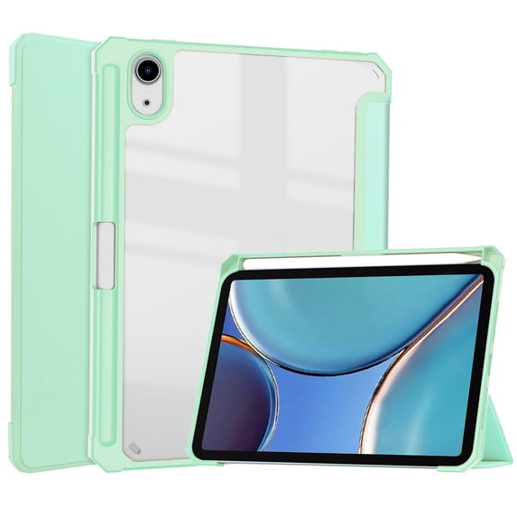 ELEHOLD Trifold Case for iPad Pro 12.9" - Auto Wake Sleep Function Kickstand Built-in Pencil Holder Acrylic Clear Back Shockproof Cover for iPad Pro 12.9 inch 6th/5th/4th/3th Gen,Mint