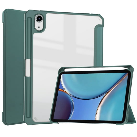 ELEHOLD Trifold Case for iPad Pro 12.9" - Auto Wake Sleep Function Kickstand Built-in Pencil Holder Acrylic Clear Back Shockproof Cover for iPad Pro 12.9 inch 6th/5th/4th/3th Gen,Deep Green