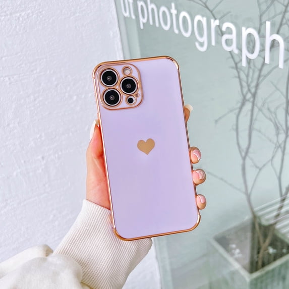 ELEHOLD Ultra Case Luxury Brushed Texture Case Compatible with Apple iPhone 11 Pro Max 6.5 inch PU Love Heart with Shockproof Rugged Case,Purple
