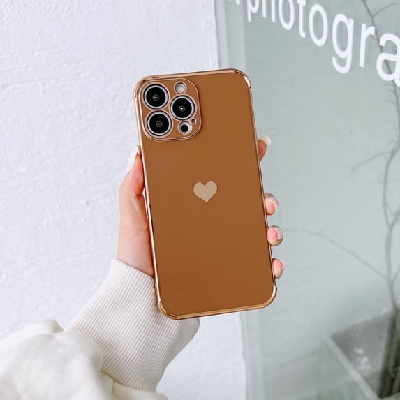 ELEHOLD Ultra Case Luxury Brushed Texture Case Compatible with Apple iPhone 13 Pro max 6.7 inch TPU Love Heart with Shockproof Rugged Case,Brown
