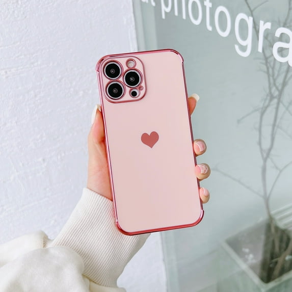 ELEHOLD Ultra Case Luxury Brushed Texture Case Compatible with Apple iPhone 13 Pro max 6.7 inch TPU Love Heart with Shockproof Rugged Case,Pink