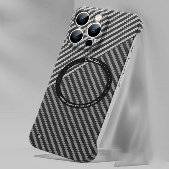 ELEHOLD Ultra Slim Carbon Fiber Wireless Charging Case for Apple iPhone 11 Pro 6.1 inch - Frameless PC Shockproof Bumper Case Support Magsafe Feature Case,Silver