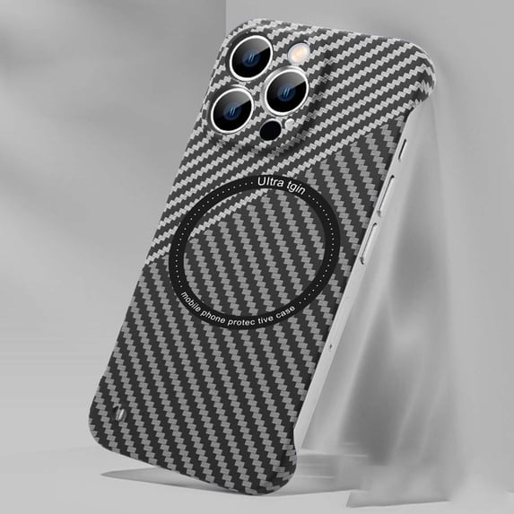 ELEHOLD Ultra Slim Carbon Fiber Wireless Charging Case for Apple iPhone 12 Pro 6.1 inch - Frameless PC Shockproof Bumper Case Support Magsafe Feature Case,Silver