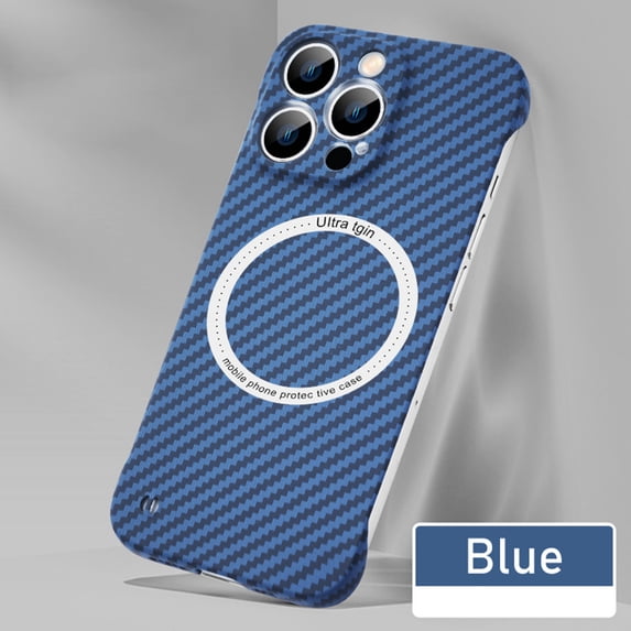 ELEHOLD Ultra Slim Carbon Fiber Wireless Charging Case for Apple iPhone 16 Pro Max - Frameless PC Shockproof Bumper Case Support Magsafe Feature Case,Blue