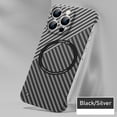 thumbnail image 1 of ELEHOLD Ultra Slim Carbon Fiber Wireless Charging Case for Apple iPhone 16 Pro Max - Frameless PC Shockproof Bumper Case Support Magsafe Feature Case,Silver, 1 of 8