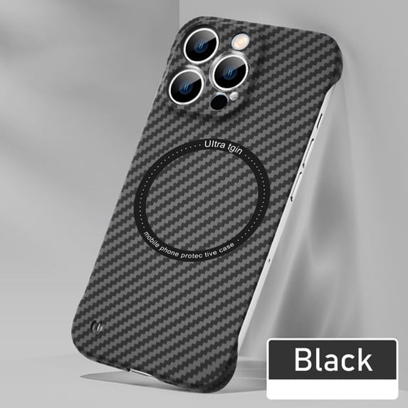 ELEHOLD Ultra Slim Carbon Fiber Wireless Charging Case for Apple iPhone 16 - Frameless PC Shockproof Bumper Case Support Magsafe Feature Case,Black