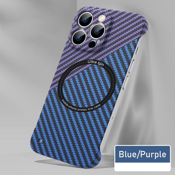 ELEHOLD Ultra Slim Carbon Fiber Wireless Charging Case for Apple iPhone 16 - Frameless PC Shockproof Bumper Case Support Magsafe Feature Case,Purple