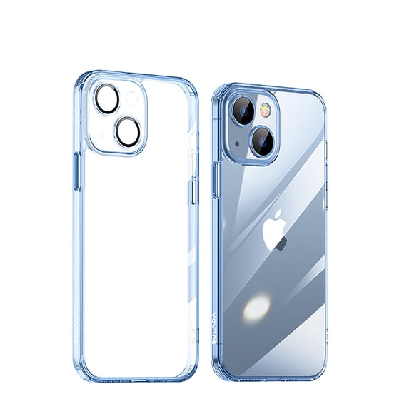 ELEHOLD Ultra Slim Diamond Clear Rugged Case for iPhone 14 Plus 6.7 inch ,Luxury Crystal Transparent PC Bumper Shockproof Dust-proof Glass All-in-one Camera Lens Protector Fit Case,Blue