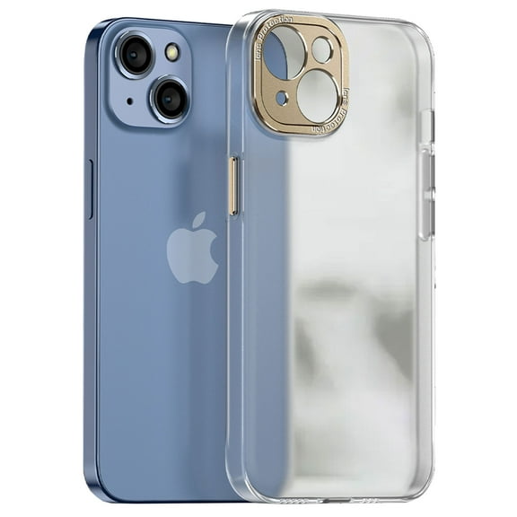 ELEHOLD Ultra Slim Frosted Rugged Case for iPhone 14 6.1 inch,Lightweight TPU and Clear PC with Lens Protection Case All-Inclusive [Not Yellowing Technology] Full Body Shockproof Protective Cove, Gold