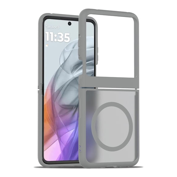 ELEHOLD Ultra-Thin Magnetic Case For Motorola Razr+ 2025/2024, Shockproof TPU Frame Hard PC Back, Matte Anti-Fingerprint Protective Magnetic Protective Case For Motorola Razr+ 2025/2024,Gray