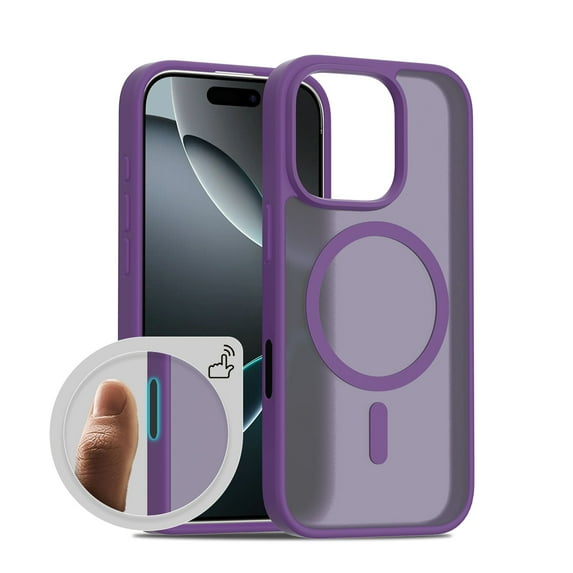 ELEHOLD Ultra-Thin Magnetic Case For iPhone 16 Plus, Shockproof TPU Frame Hard PC Back Matte Camera Control Button Magnetic Protective Case For iPhone 16 Plus,Darkpurple