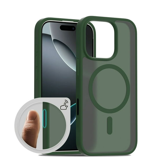 ELEHOLD Ultra-Thin Magnetic Case For iPhone 16 Pro, Shockproof TPU Frame Hard PC Back Matte Camera Control Button Magnetic Protective Case For iPhone 16 Pro,Darkgreen