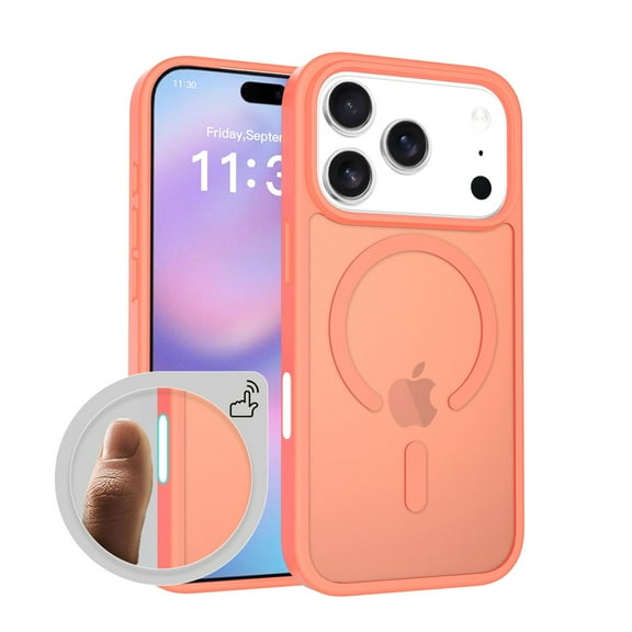 ELEHOLD Ultra-Thin Magnetic Case For iPhone 17 Pro Max, Shockproof TPU Frame Hard PC Back Matte Anti-Fingerprint Protective Magnetic Protective Case For iPhone 17 Pro Max,Orange