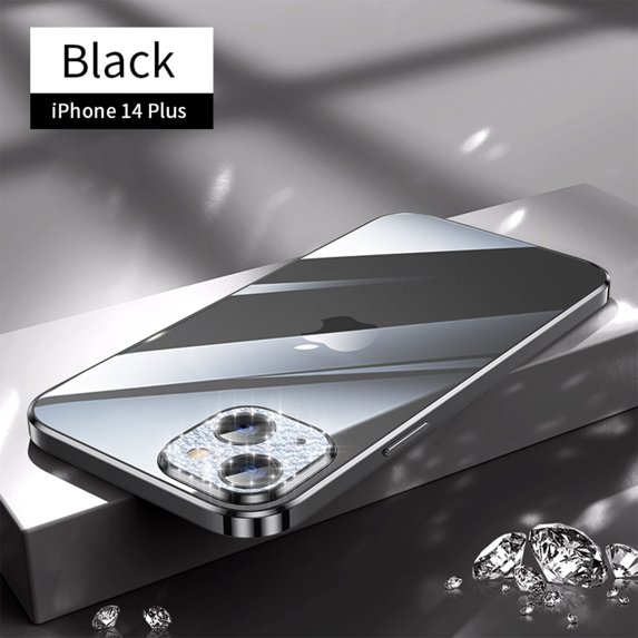 ELEHOLD Ultra-thin Plating Clear Glass Case for iPhone 14 Plus 6.7"2022,with Shockproof Anti-scratch Crystal-clear Back Ultra-thin Lightweight Case Cover, Black