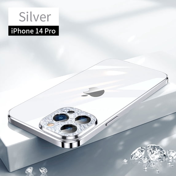 ELEHOLD Ultra-thin Plating Clear Glass Case for iPhone 14 Pro 6.1"2022,with Shockproof Anti-scratch Crystal-clear Back Ultra-thin Lightweight Case Cover, Silver