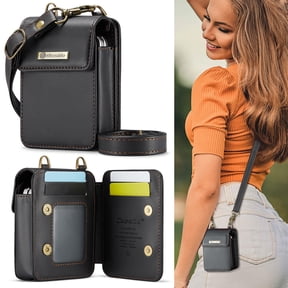 ELEHOLD Universal Mini Bag Wallet Phone Case, Luxury PU Leather RFID Blocking Card Holder Magnetic Snap Mini Bag Wallet Phone Case with Strap for Samsung Z Flip 7/6/5/4/3 Moto Razr/Air Pods,Black