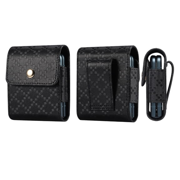 ELEHOLD Universal Size Belt Case with Belt Loop Waist Tie Full Protection Cover Case for Samsung Galaxy Z Flip 3 / Samsung Galaxy Z Flip 4 / Motorola Razr 5G,Black