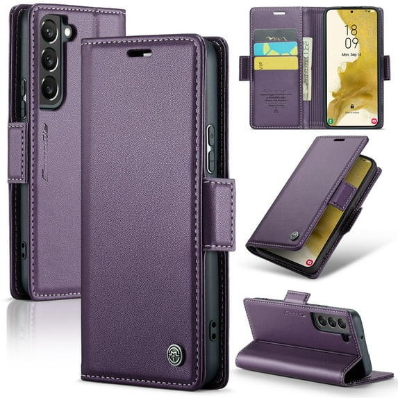 ELEHOLD Wallet Case For Samsung Galaxy S22 Plus,Premium Leather Case wih RFID Blocking Function Card Slots Kickstand Magnetic Clasp Shockproof Cover for Men Women,Purple