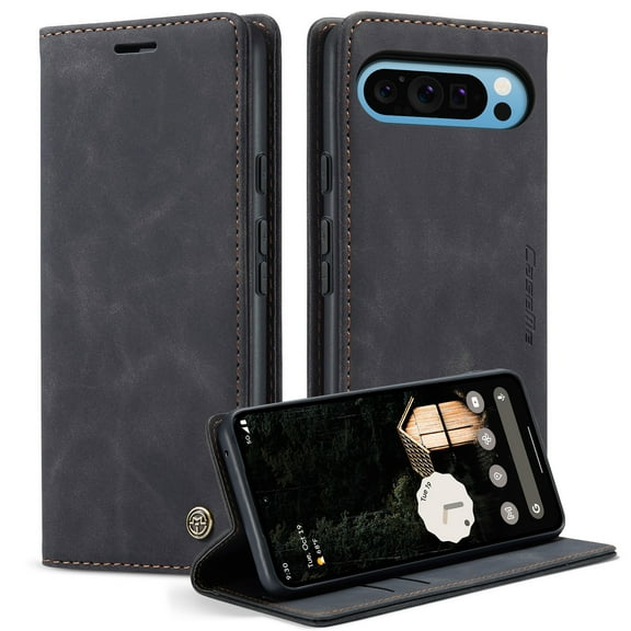 ELEHOLD Wallet Case for Google Pixel 10 /10 Pro with Card Slots Money Pocket Kickstand Function Magnetic Closure Shockproof Protective Case for Google Pixel 10 /10 Pro, Black