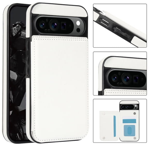 ELEHOLD Wallet Case for Google Pixel 10 /10 Pro Flip Back Card Holders Kickstand Function Magnetic Button Slim Lightweight Wallet Case for Google Pixel 10 /10 Pro ,White
