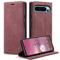 ELEHOLD Wallet Case for Google Pixel 10 Pro XL with Card Slots Money Pocket Kickstand Function Magnetic Closure Shockproof Protective Case for Google Pixel 10 Pro XL, Winered