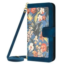 ELEHOLD Wallet Case for Google Pixel 8 Premium Leather Flower Floral Pattern with Card Slots Kickstand Function Crossbody Shoulder Strap Wriststrap Lanyard Folio Wallet Case,darkblue