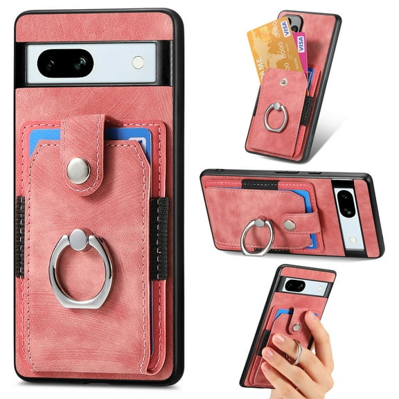 ELEHOLD Wallet Case for Google Pixel 8 Pro,with Card Holder 360° Rotation Ring Holder Stand Function Shockproof Anti-Scratch Protective Luxury Leather Purse Case,pink