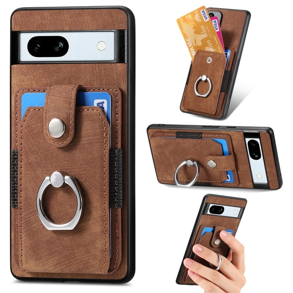 ELEHOLD Wallet Case for Google Pixel 8 Pro,with Card Holder 360° Rotation Ring Holder Stand Function Shockproof Anti-Scratch Protective Luxury Leather Purse Case,brown