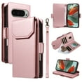 thumbnail image 1 of ELEHOLD Wallet Case For Google Pixel 9 / 9 Pro, Luxury PU Leather Shockproof Magnetic Flip Kickstand Card Slots Cash Pocket Wallet Case With Detachable Lanyard, Rosegold, 1 of 11