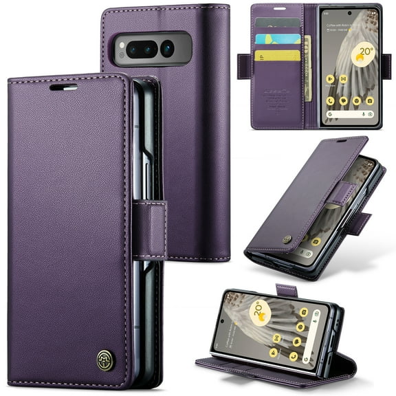 ELEHOLD Wallet Case for Google Pixel Fold Premium Leather with RFID Blocking Function Card Slots Kickstand Magnetic Clasp Shockproof Cover for Men Women for Google Pixel Fold,Purple