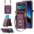 thumbnail image 1 of ELEHOLD Wallet Case for Motorola Razr Ultra 2025/Razr 60 Ultra ,Shockproof Leather Card Cash Slots Flip Kickstand Protective Wallet Case with Shoulder Strap / Lanyard ,Darkpurple, 1 of 10