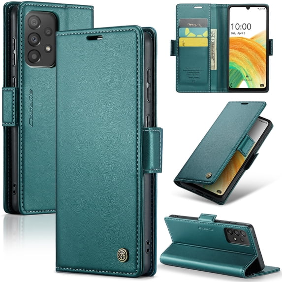 ELEHOLD Wallet Case For Samsung Galaxy A13 4G,Premium Leather Case wih RFID Blocking Function Card Slots Kickstand Magnetic Clasp Shockproof Cover for Men Women,Green