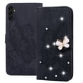 thumbnail image 1 of ELEHOLD Wallet Case for Samsung Galaxy A14 5G,Butterfly Pattern Shiny Diamond with Card Slots Kickstand Magnetic Clasp Shockproof Fashion Folio Wallet Case,Black, 1 of 7