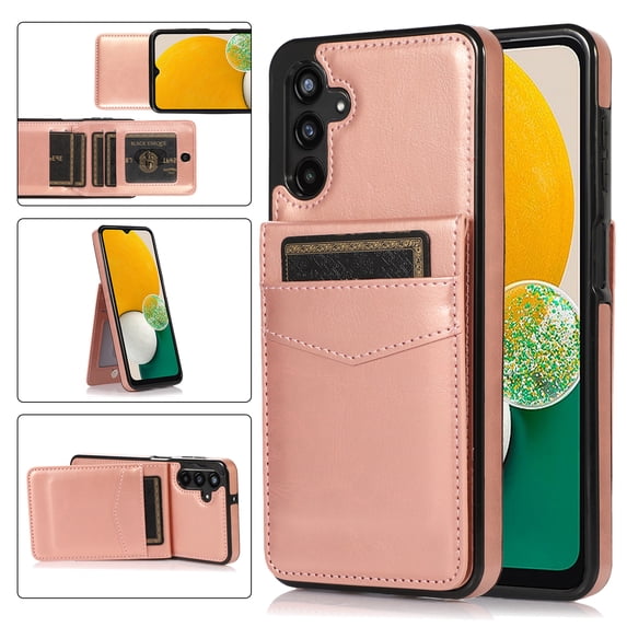 ELEHOLD Wallet Case for Samsung Galaxy A14 5G Credit Card Slots Premium Leather Magnetic Buckle Vertical & Horizontal Kickstand Function Shockproof Flip Wallet Cover,Rosegold