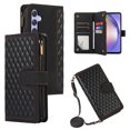 thumbnail image 1 of ELEHOLD Wallet Case for Samsung Galaxy A14 5G,Premium Leather Argyle Pattern 9 Card Slots Zipper Pocket Kickstand Crossbody Shoulder Strap Wriststrap Luxury Purse Case for Samsung A14 5G,Black, 1 of 9