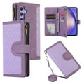 thumbnail image 1 of ELEHOLD Wallet Case for Samsung Galaxy A14 5G,Premium Leather Argyle Pattern 9 Card Slots Zipper Pocket Kickstand Crossbody Shoulder Strap Wriststrap Luxury Purse Case for Samsung A14 5G,Purple, 1 of 9