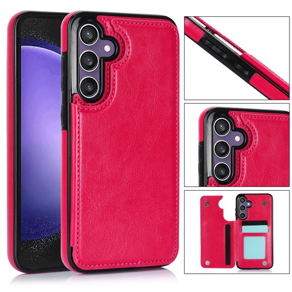 ELEHOLD Wallet Case for Samsung Galaxy A16 5G Flip Back Card Holders Kickstand Function Magnetic Button Slim Lightweight Wallet Case for Samsung Galaxy A16 5G ,Rose